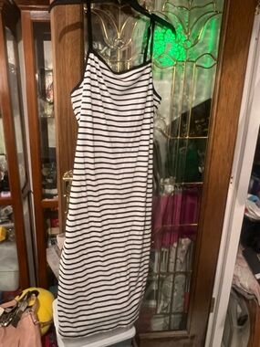 Derek Heart Black & White Striped Maxi Slip Dress